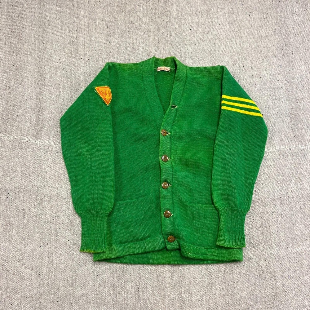 Vintage Letterman Cardigan Mens‎ Small Green 1940s Wool